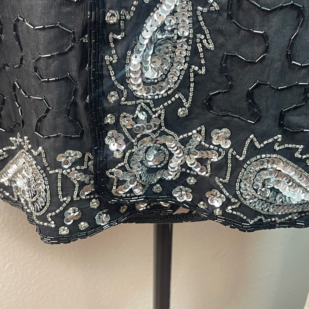 Vintage Black Silk Beaded Sequin Jacket Evening Formal Paisley Size XXXL​ - Picture 4 of 13